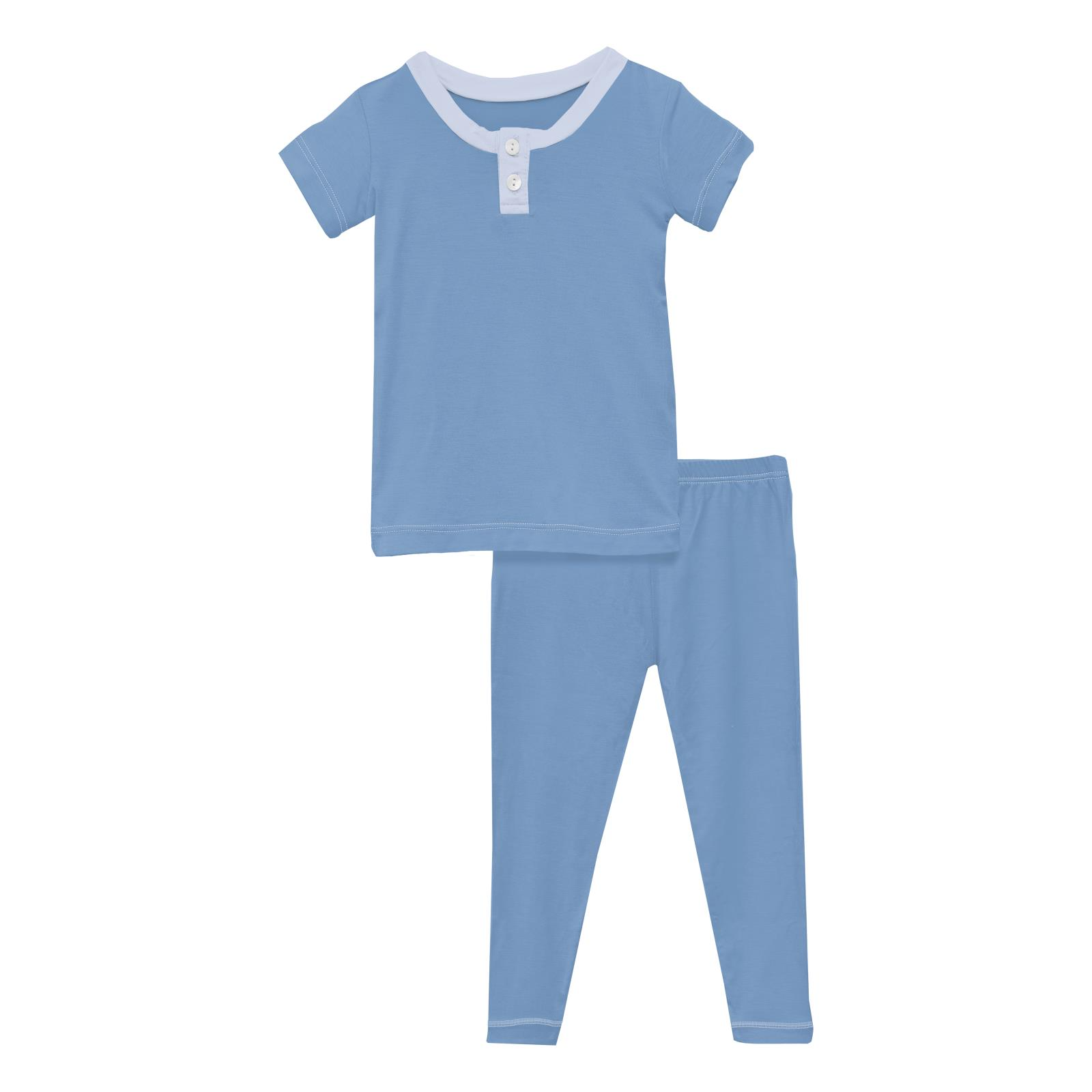 Kickee Pants Dream Blue with Dew Short Sleeve Henley Pajama Set-Kickee Pants-Little Giant Kidz