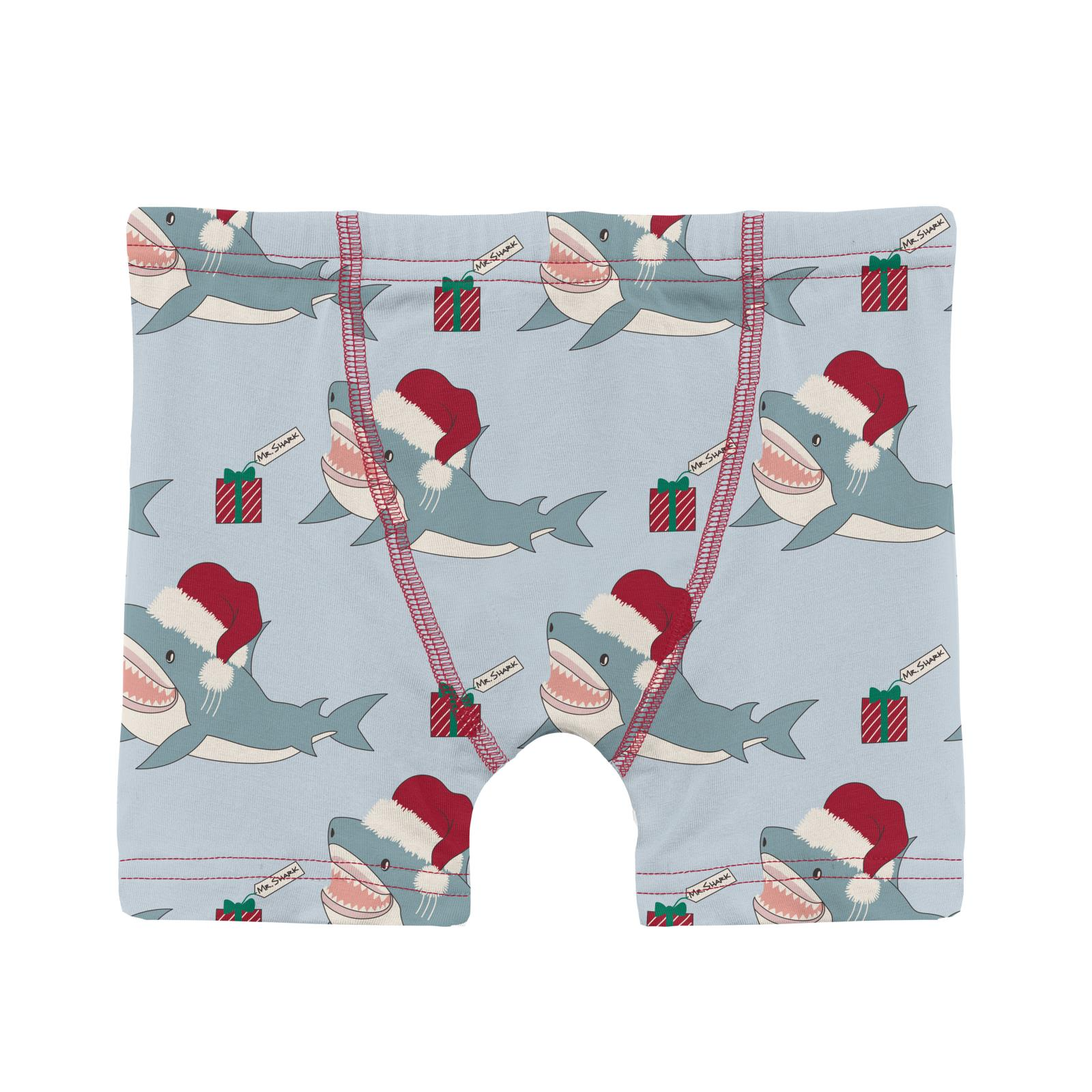 Kickee Pants Illusion Blue Holiday Sharks Print Boy's Boxer Brief-Kickee Pants-Little Giant Kidz