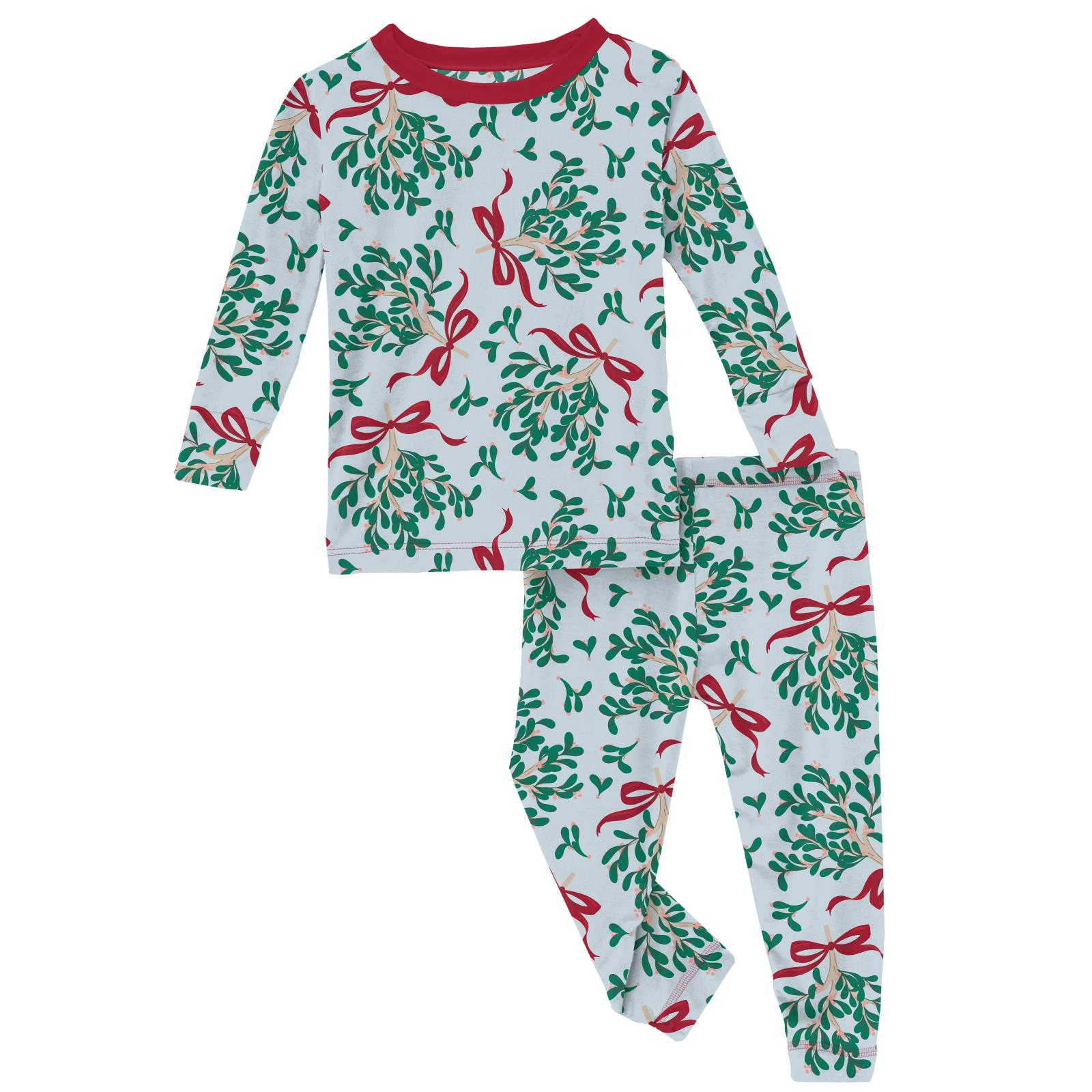 Kickee Pants Illusion Blue Mistletoe & Ribbons Print Long Sleeve Pajama Set-Kickee Pants-Little Giant Kidz