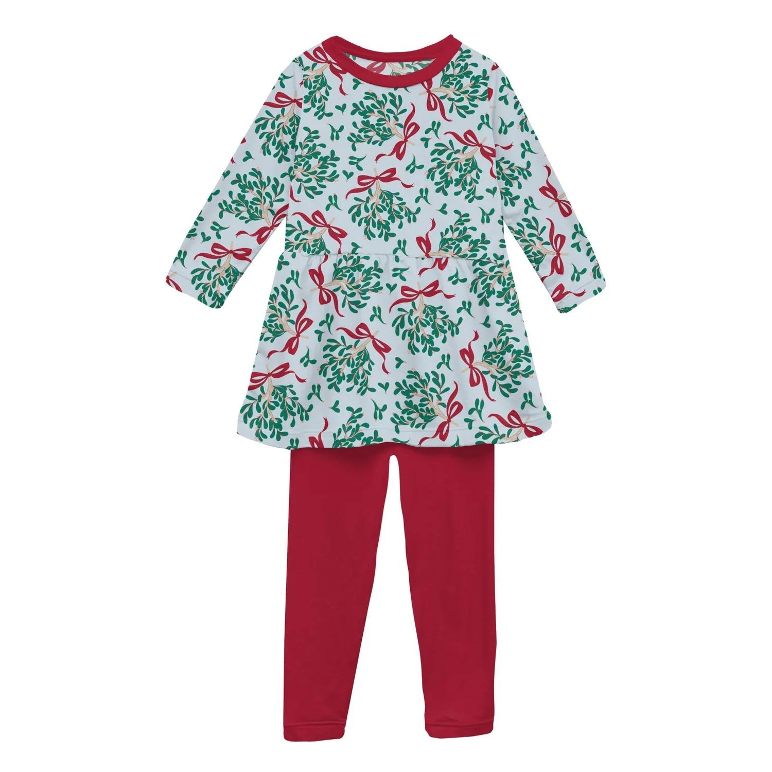 Kickee Pants Illusion Blue Mistletoe & Ribbons Print Long Sleeve Playtime Outfit Set-Kickee Pants-Little Giant Kidz