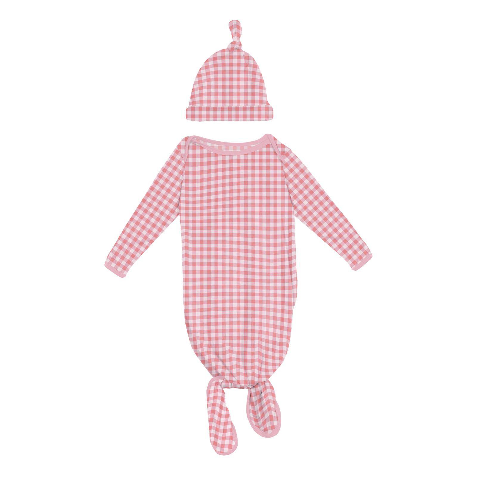 Kickee Pants Layette Knotted Gown and Hat Set- Cake Pop Gingham-Kickee Pants-Little Giant Kidz