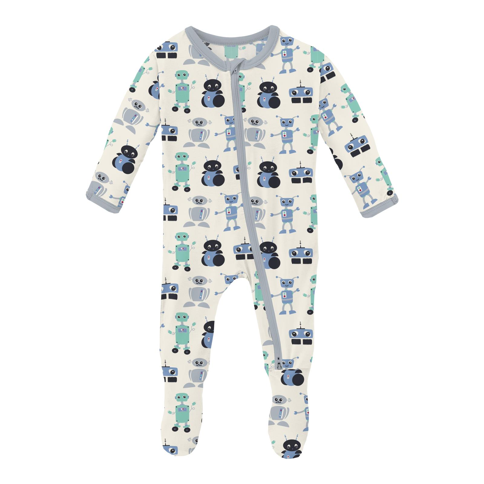 Kickee Pants Natural Robots Print Zipper Footie-Kickee Pants-Little Giant Kidz