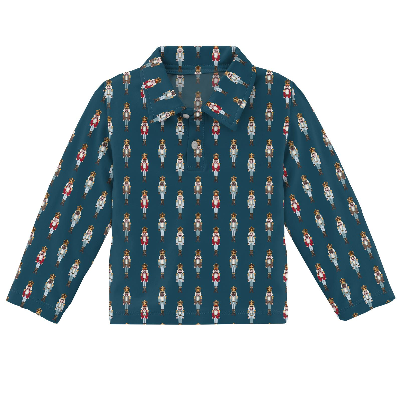 Kickee Pants Peacock Nutcrackers Print Long Sleeve Polo-KICKEE PANTS-Little Giant Kidz