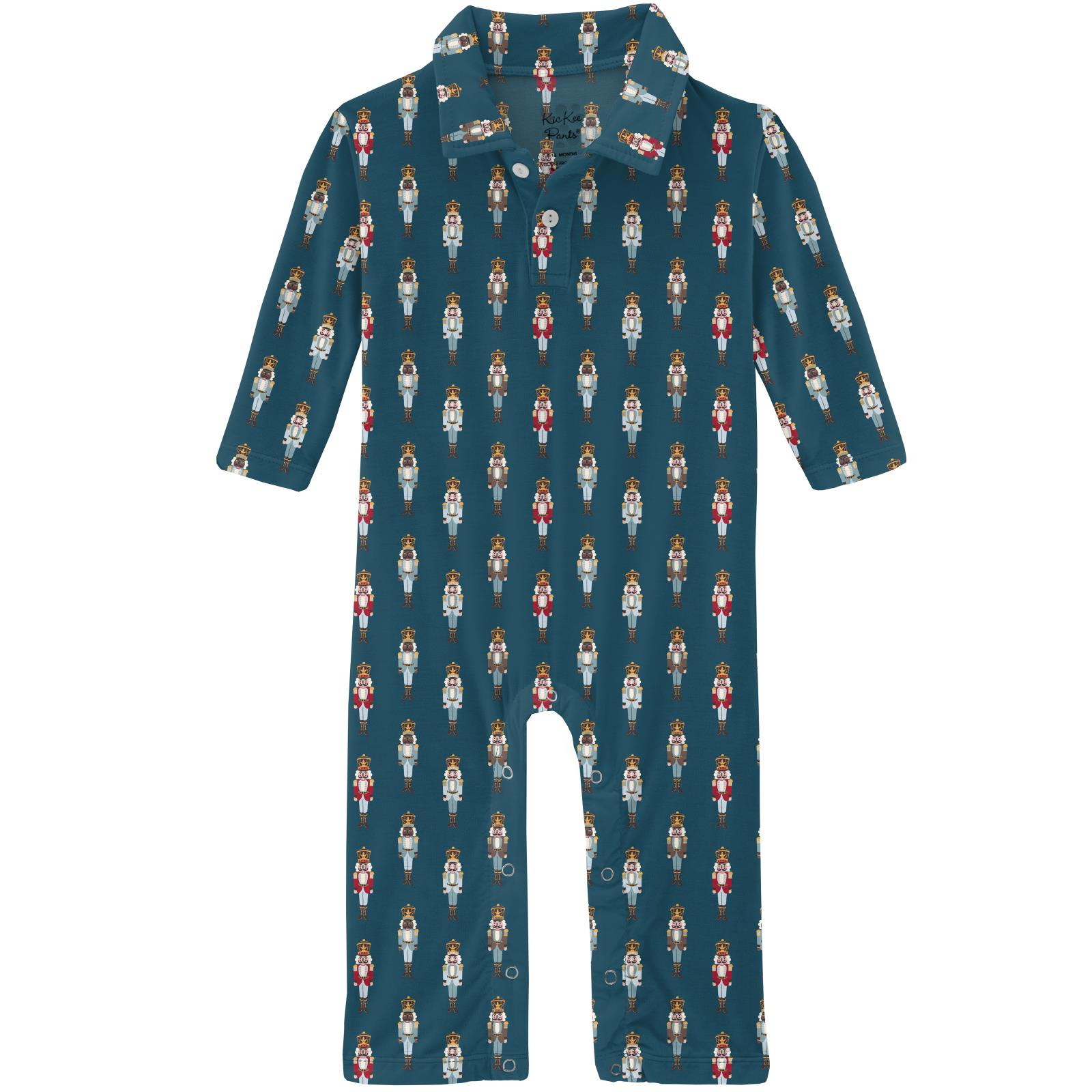 Kickee Pants Peacock Nutcrackers Print Long Sleeve Polo Romper-Kickee Pants-Little Giant Kidz