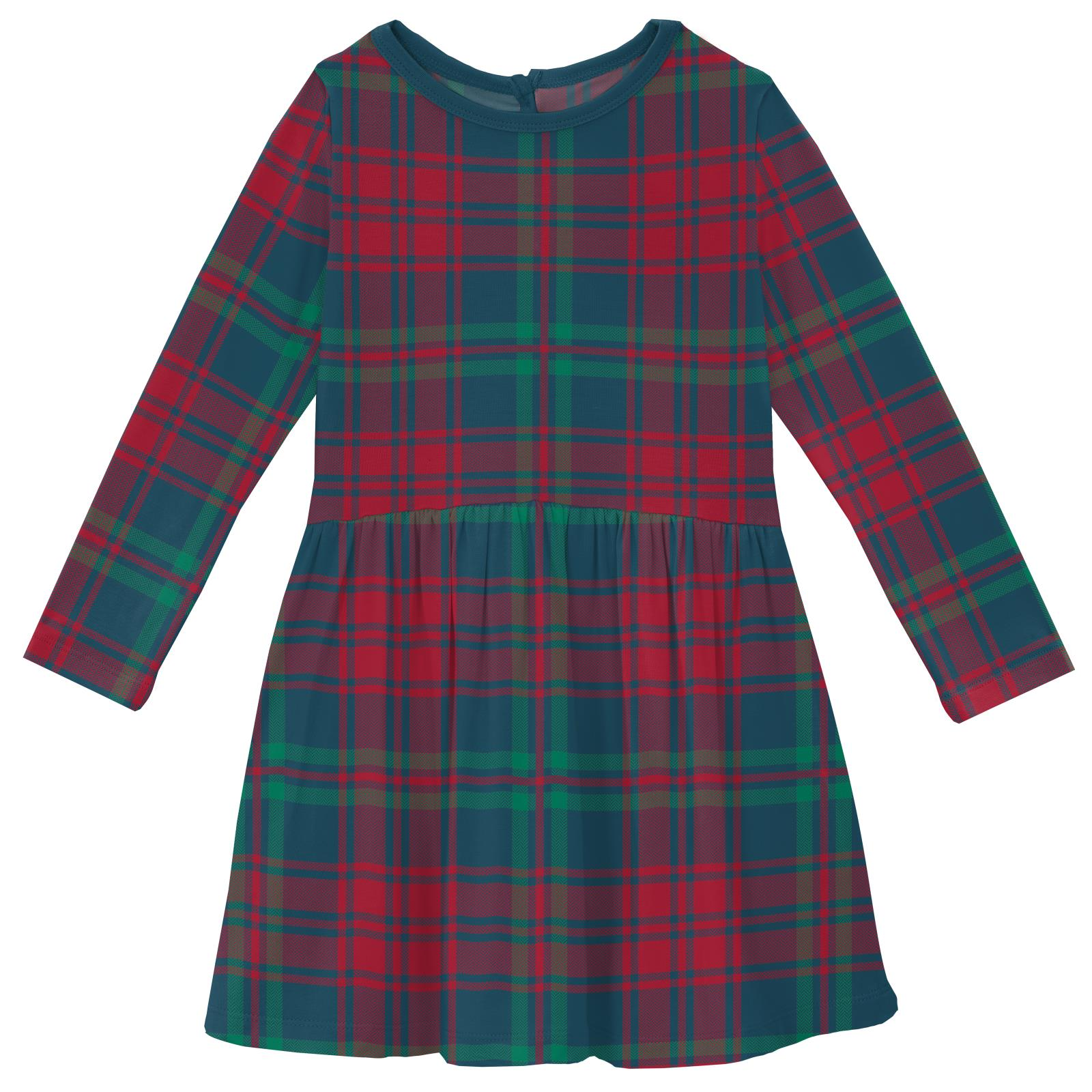 Kickee Pants Peacock Plaid Print Long Sleeve Twirl Dress with Pockets-Kickee Pants-Little Giant Kidz