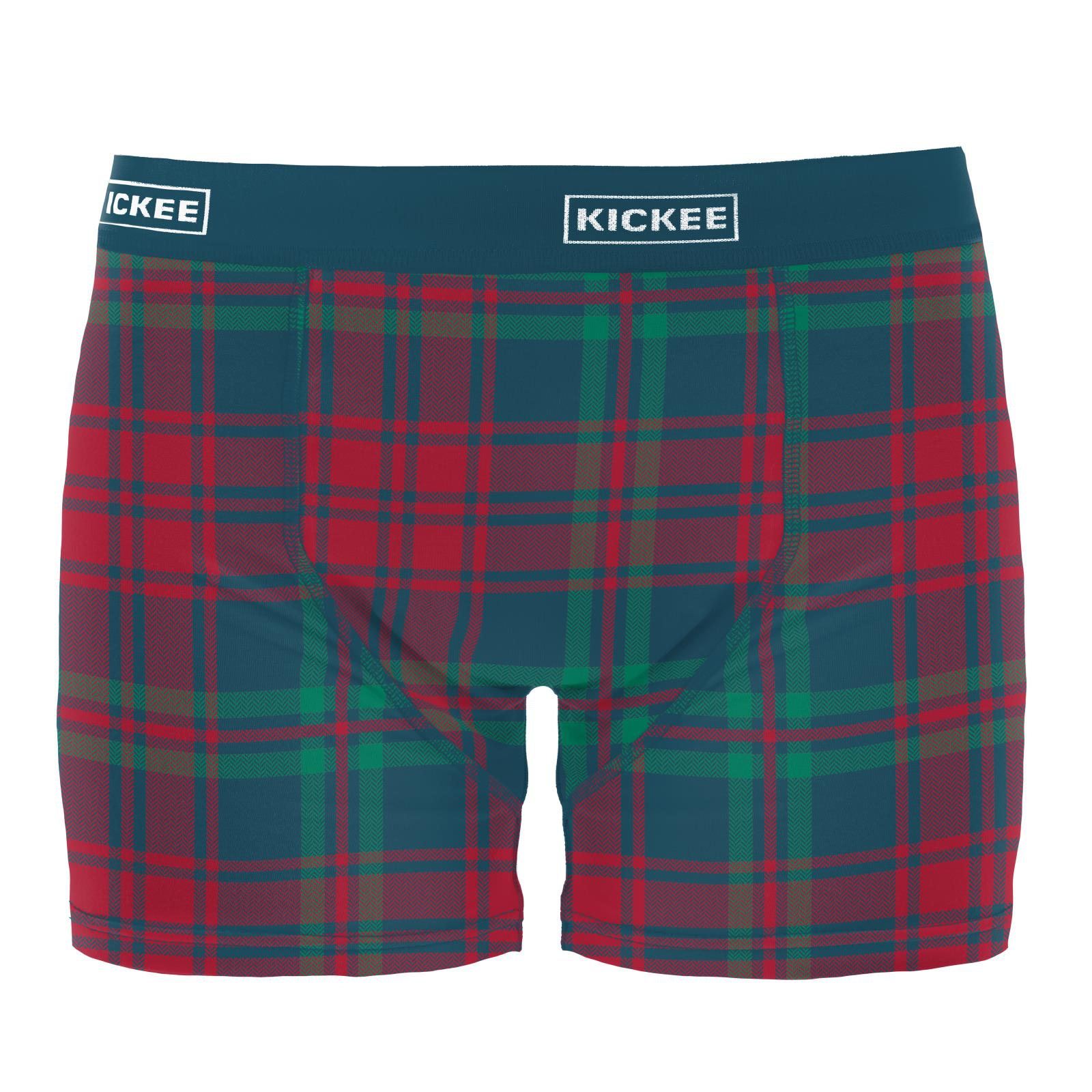 Kickee Pants Peacock Plaid Print Men's Boxer Brief-Kickee Pants-Little Giant Kidz