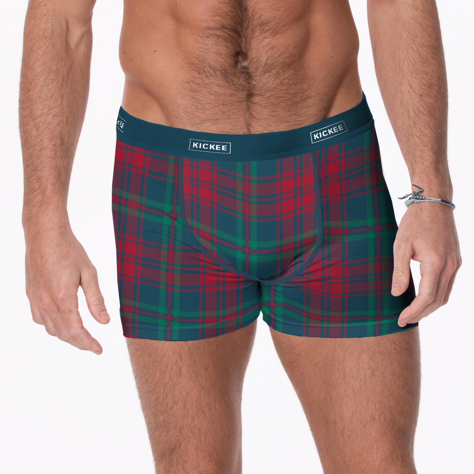 Kickee Pants Peacock Plaid Print Men's Boxer Brief-Kickee Pants-Little Giant Kidz