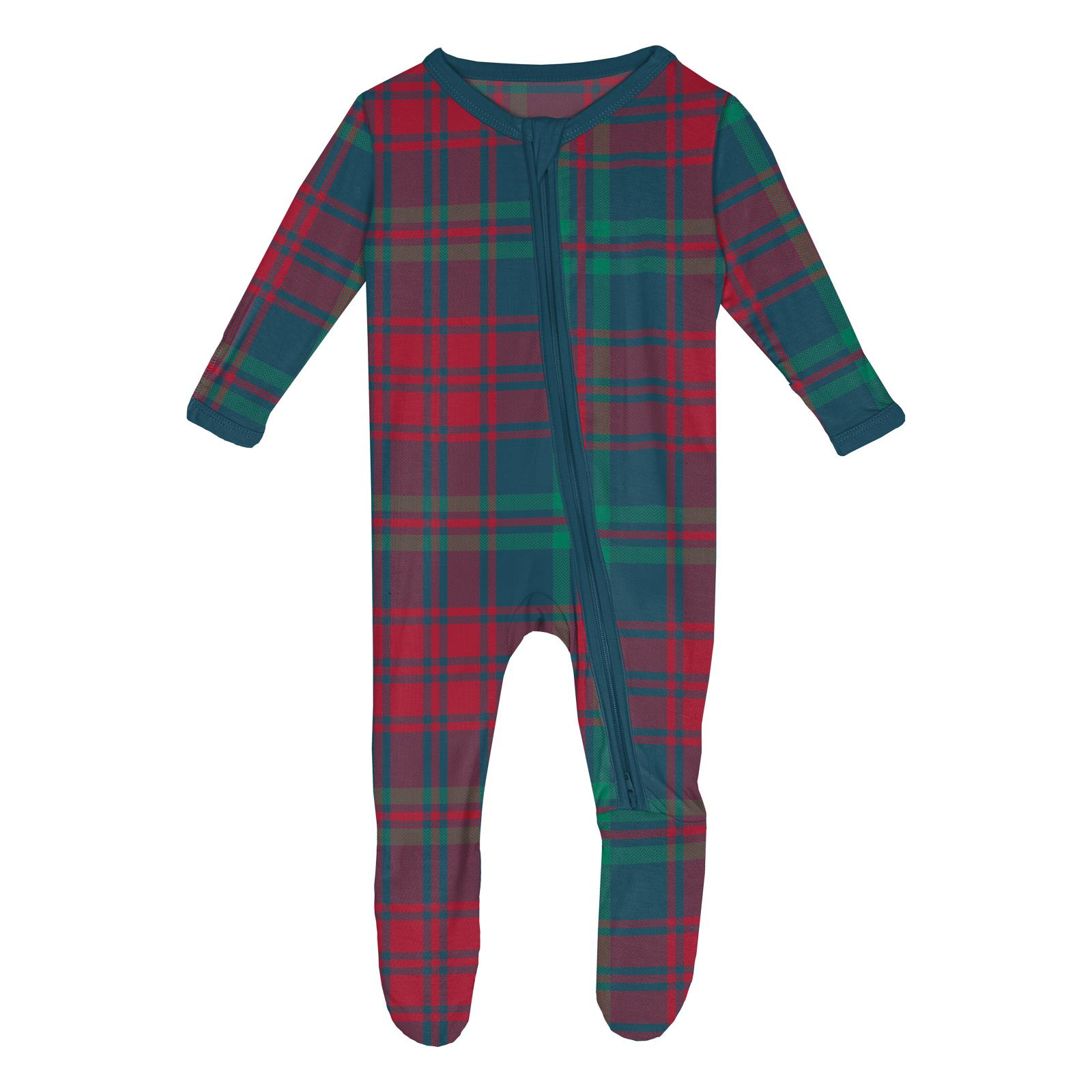 Kickee Pants Peacock Plaid Print Zipper Footie-Kickee Pants-Little Giant Kidz