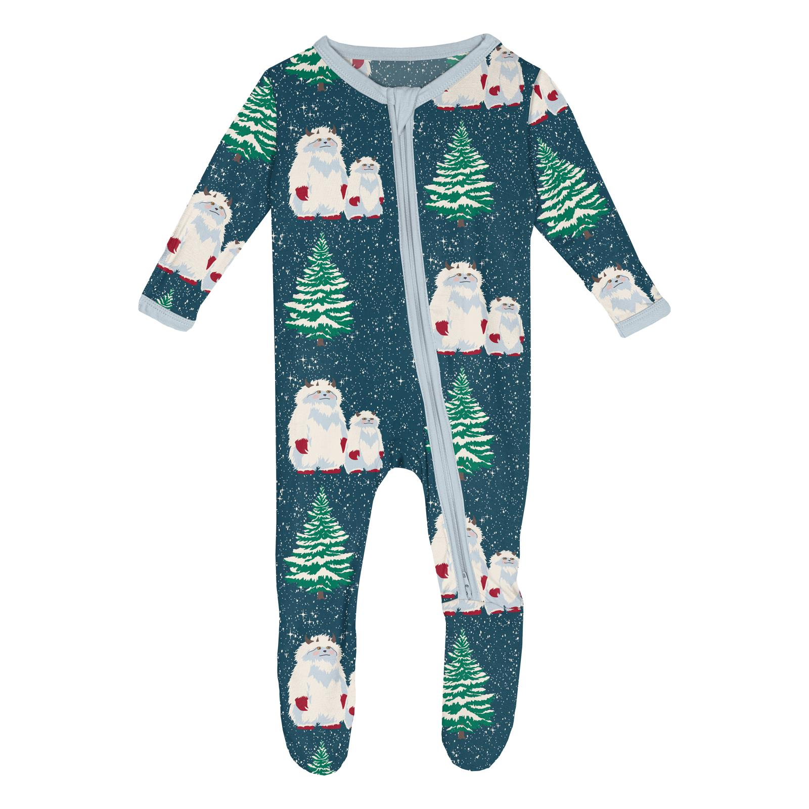 Kickee Pants Peacock Yeti Print Zipper Footie-Kickee Pants-Little Giant Kidz