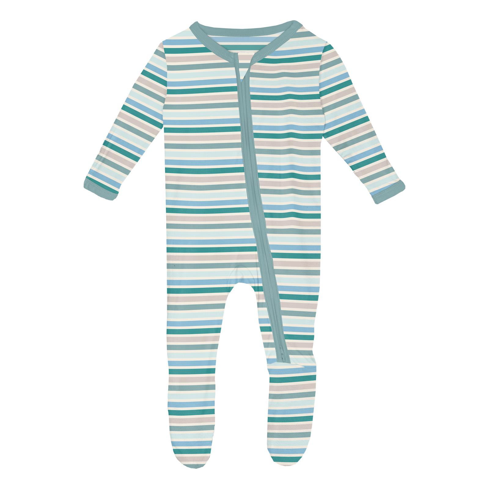 Kickee Pants Print Classic Footie with 2 Way Zipper- Lakeside Stripe-Kickee Pants-Little Giant Kidz