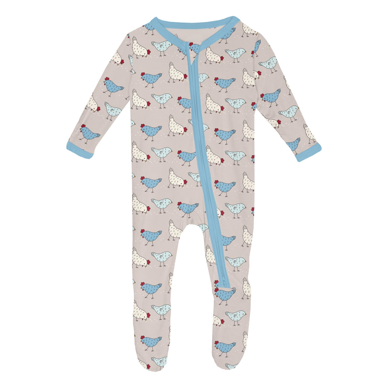 Kickee Pants Print Classic Footie with 2 Way Zipper- Latte Chickens-Kickee Pants-Little Giant Kidz