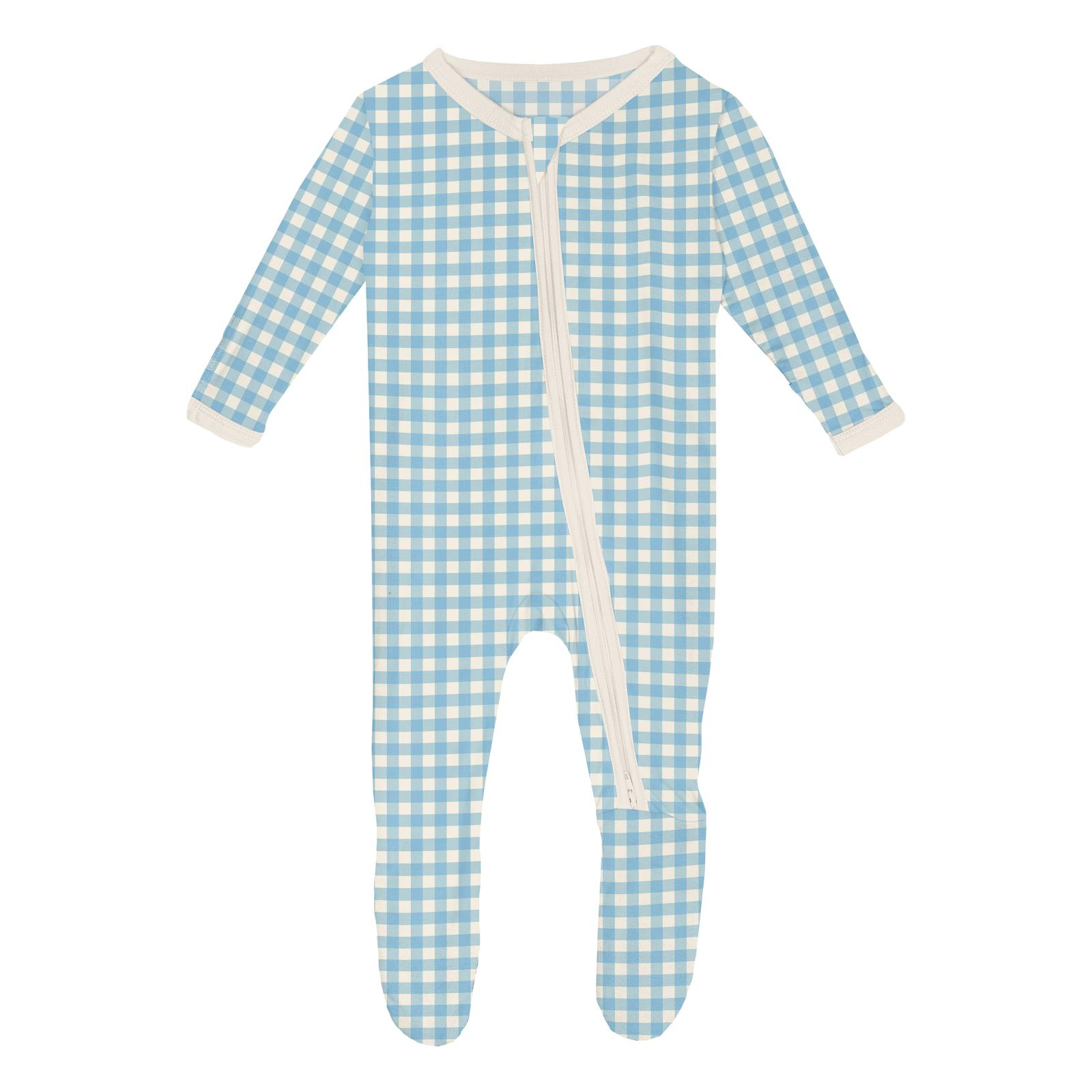 Kickee Pants Print Classic Footie with 2 Way Zipper- Seaside Blue Gingham-Kickee Pants-Little Giant Kidz