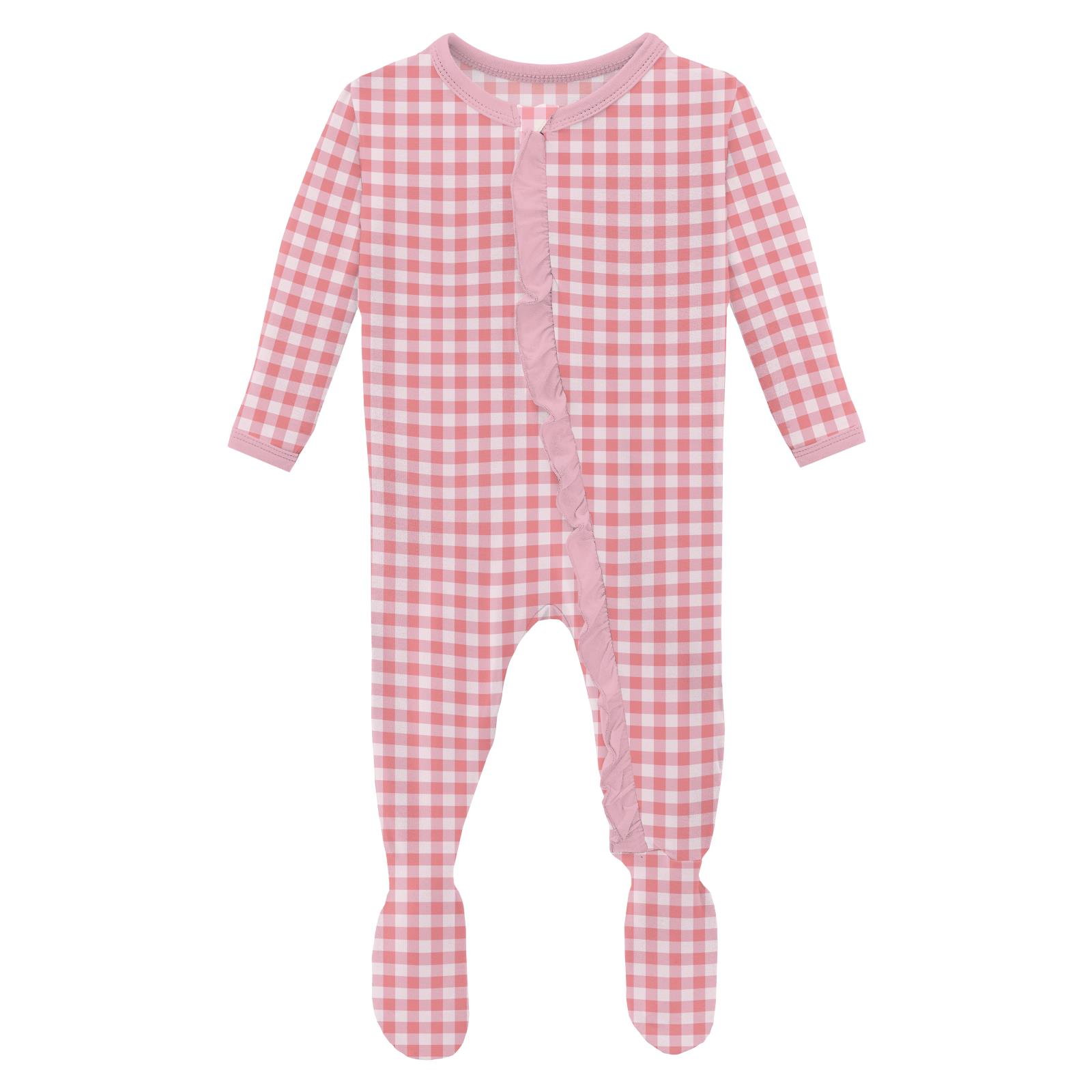 Kickee Pants Print Classic Ruffle Footie with 2 Way Zipper- Cake Pop Gingham-Kickee Pants-Little Giant Kidz