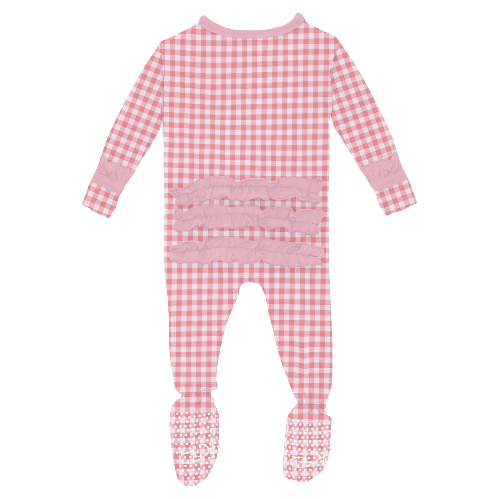 Kickee Pants Print Classic Ruffle Footie with 2 Way Zipper- Cake Pop Gingham-Kickee Pants-Little Giant Kidz