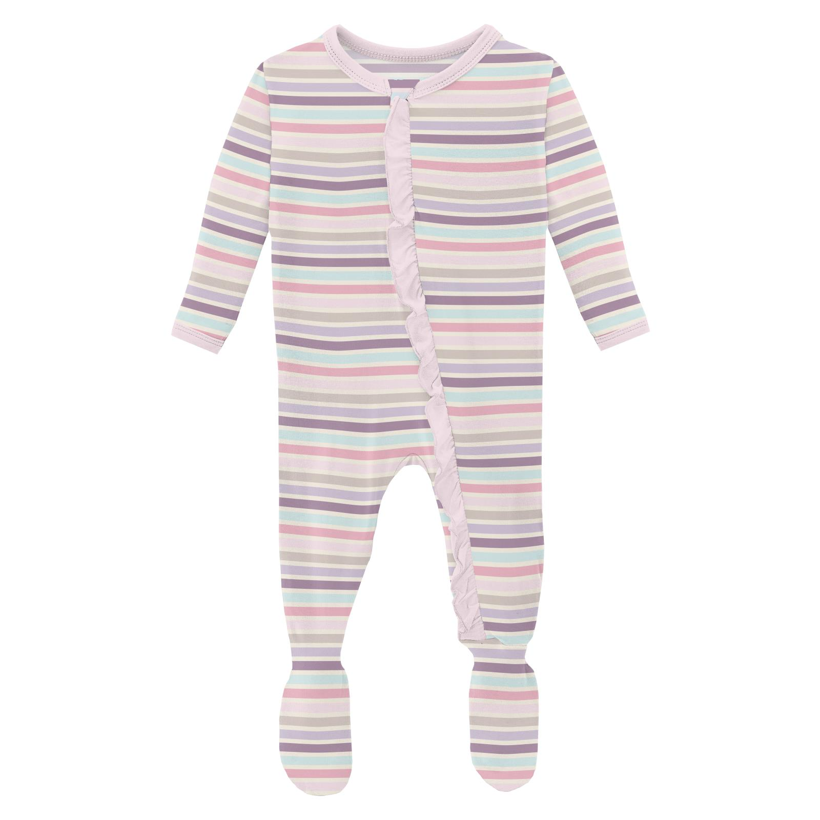 Kickee Pants Print Classic Ruffle Footie with 2 Way Zipper- Ice Cream Stripe-Kickee Pants-Little Giant Kidz