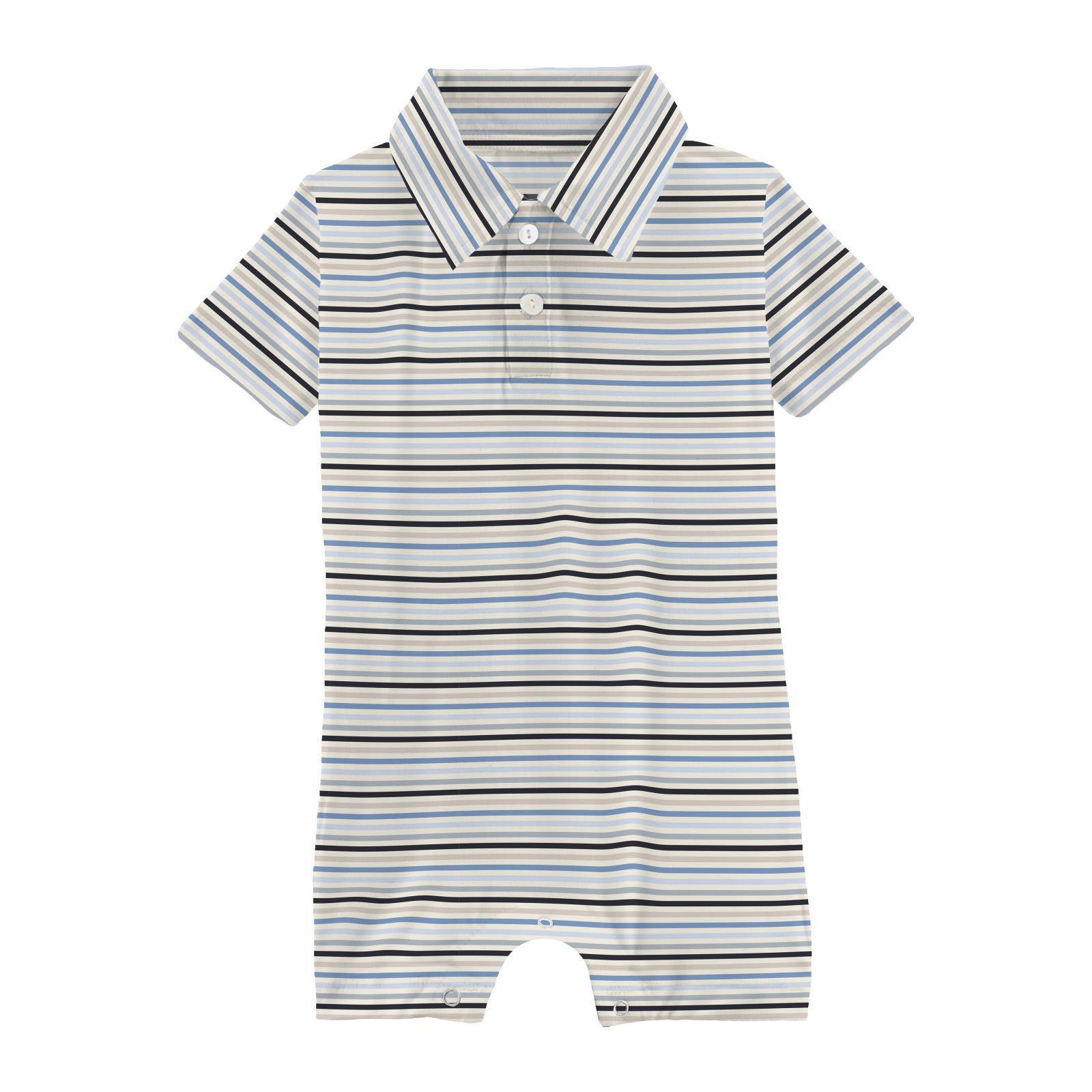 Kickee Pants Rhyme Stripe Print Short Sleeve Polo Romper-Kickee Pants-Little Giant Kidz