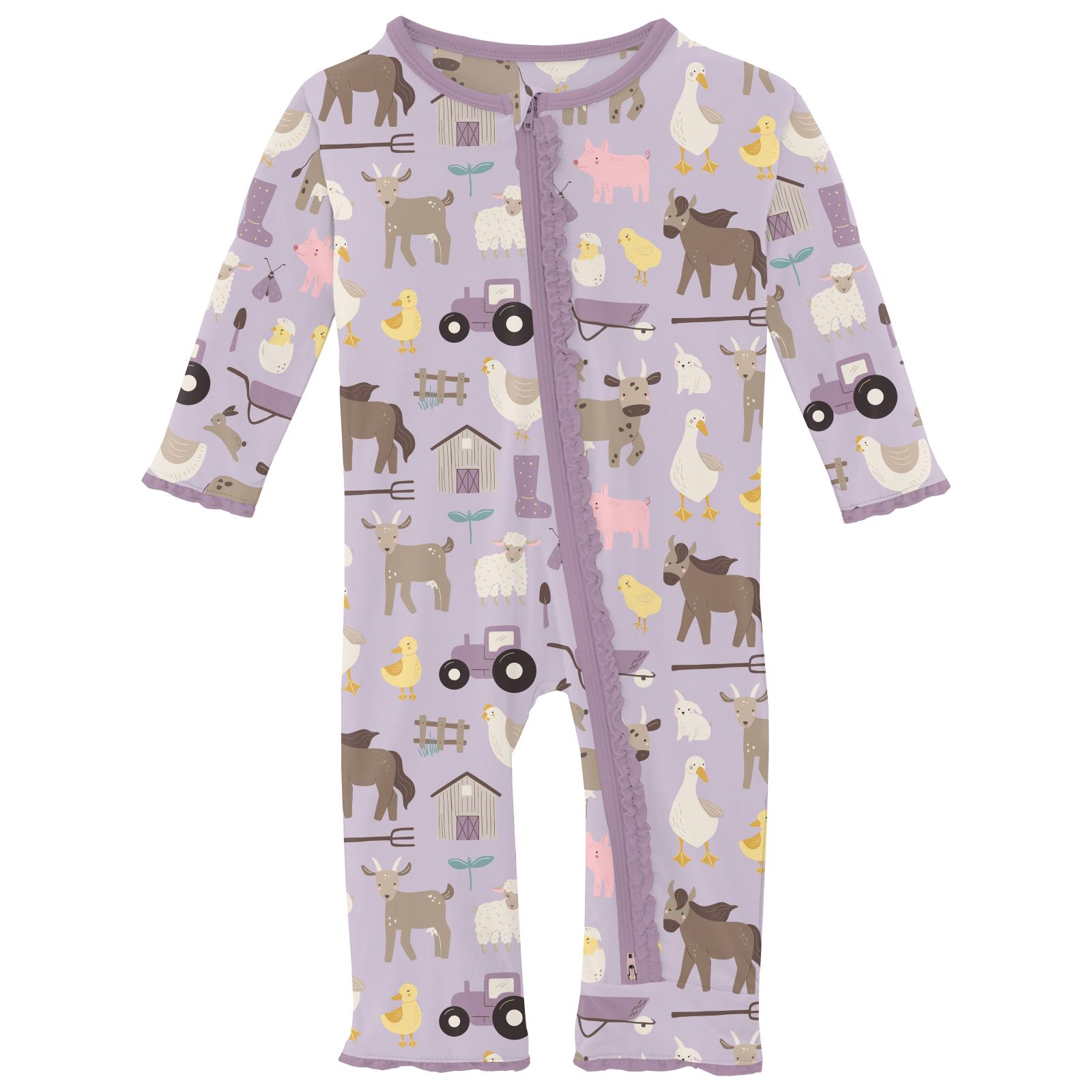 Kickee Pants Ruffle Convertible Zipper Sleeper- Thistle Morning on the Farm-Kickee Pants-Little Giant Kidz