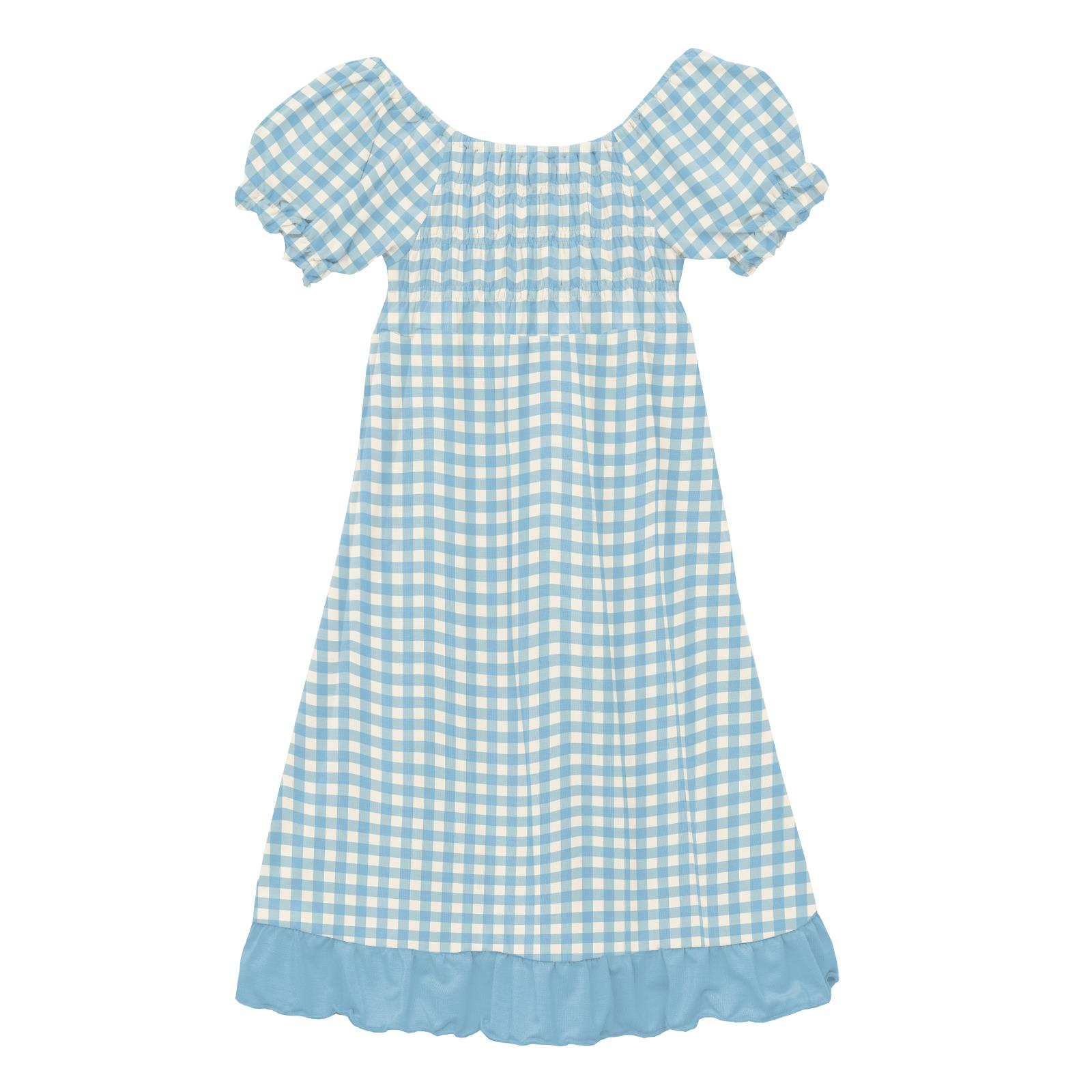 Kickee Pants Short Sleeve Gathered Dress- Seaside Blue Gingham-Kickee Pants-Little Giant Kidz