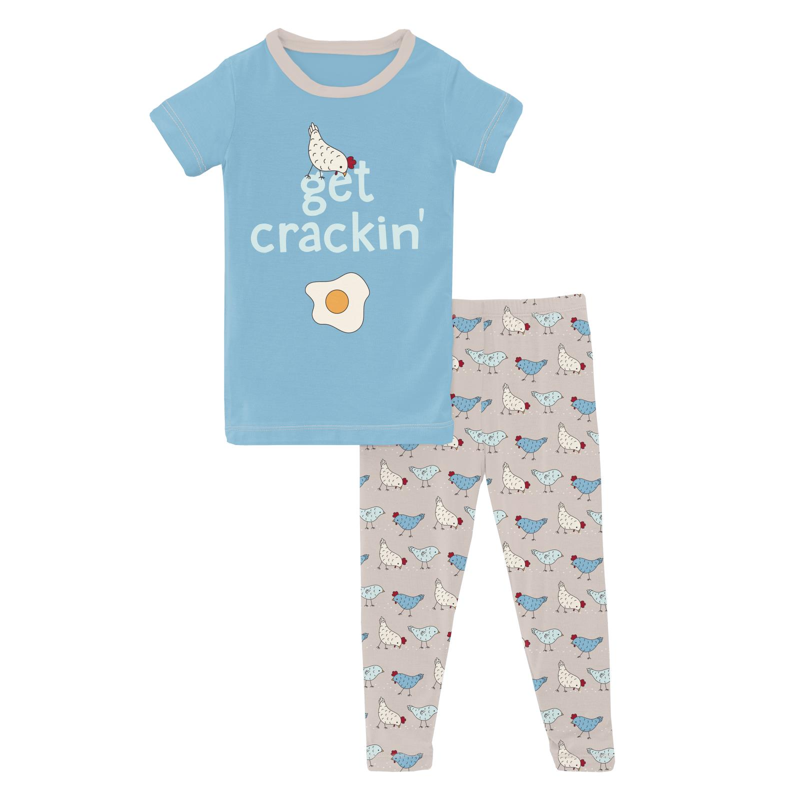 Kickee Pants Short Sleeve Pajama Set Graphic Tee - Latte Chickens-Kickee Pants-Little Giant Kidz