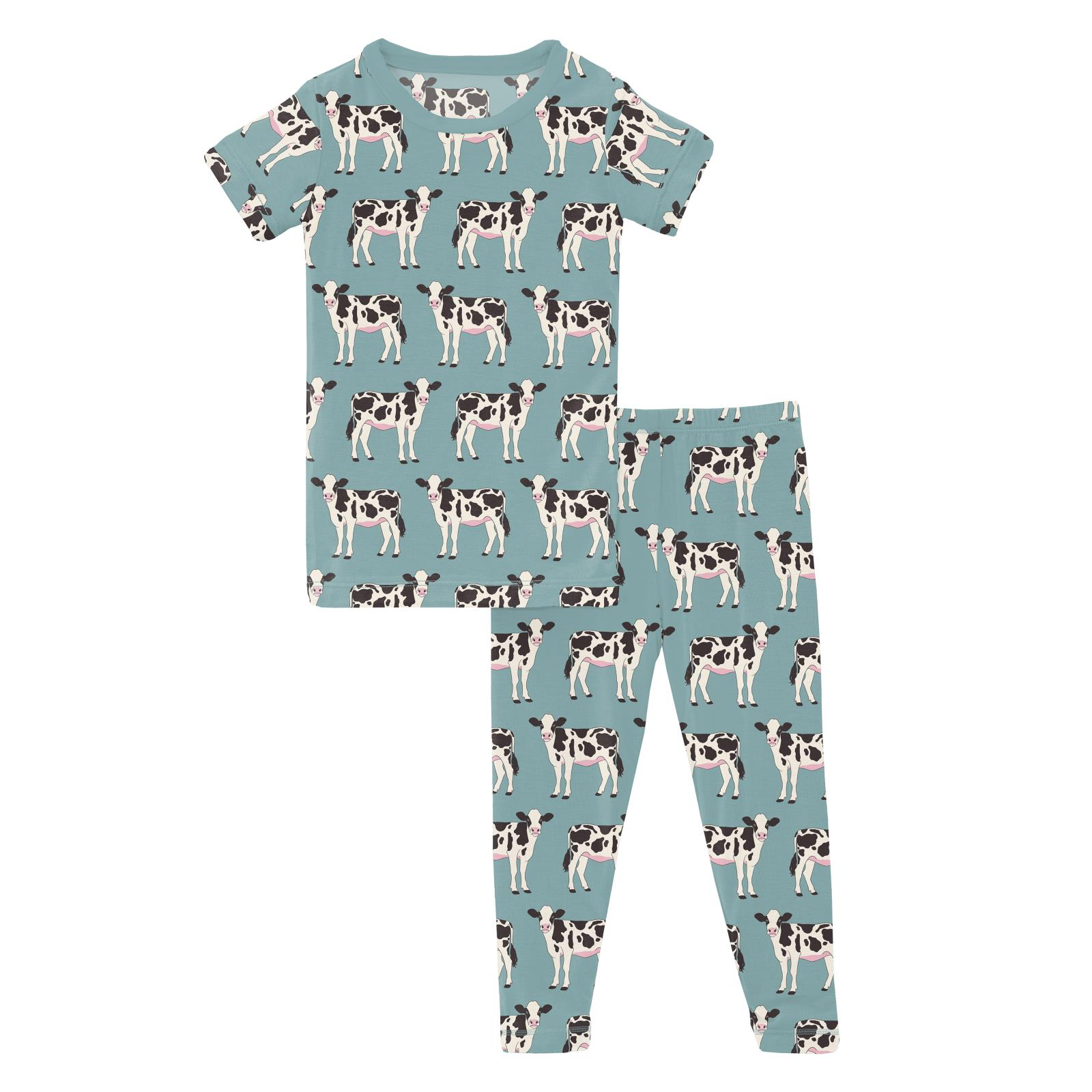 Kickee Pants Short Sleeve Pajama Set- Jade Cows-Kickee Pants-Little Giant Kidz