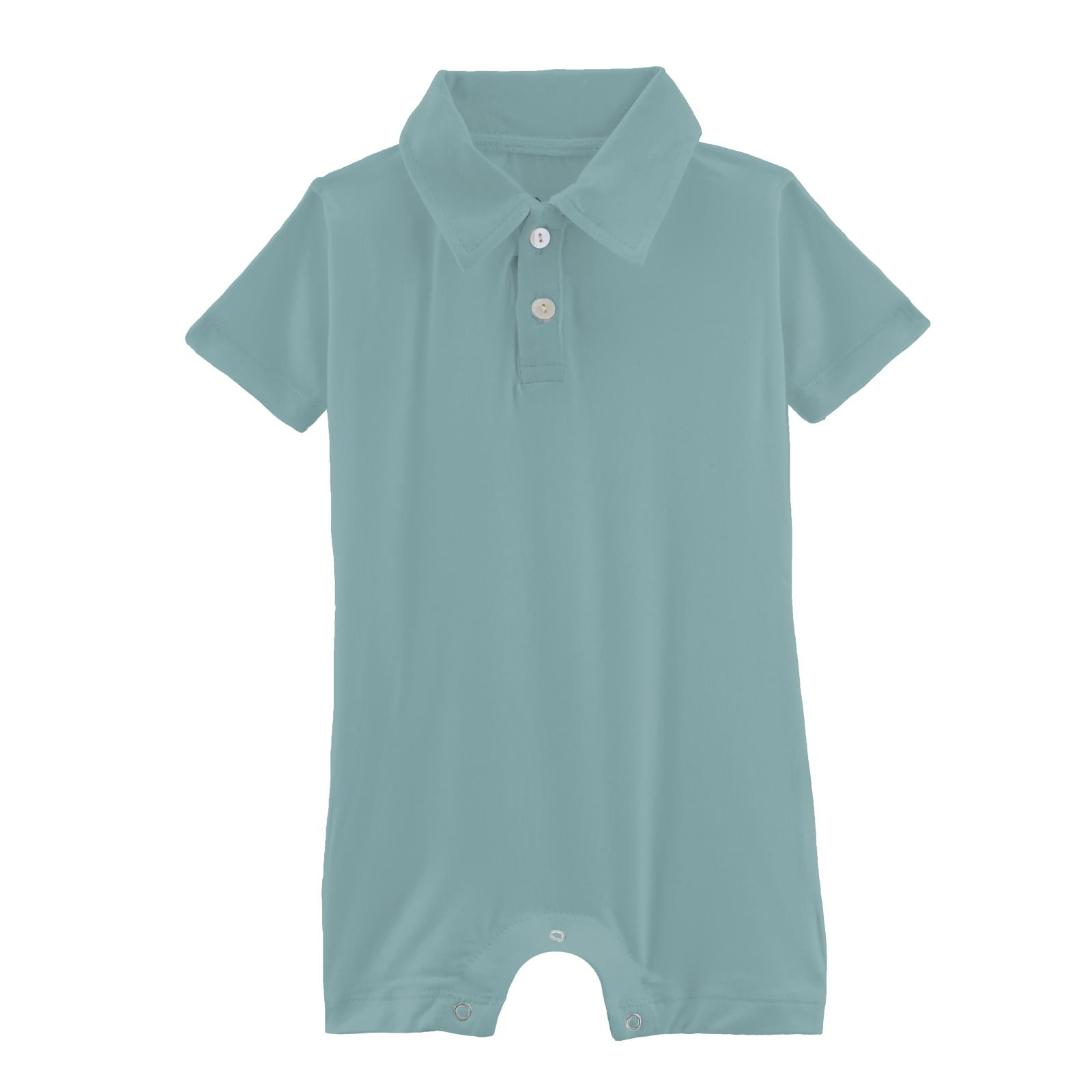 Kickee Pants Short Sleeve Polo Romper- Jade-Kickee Pants-Little Giant Kidz