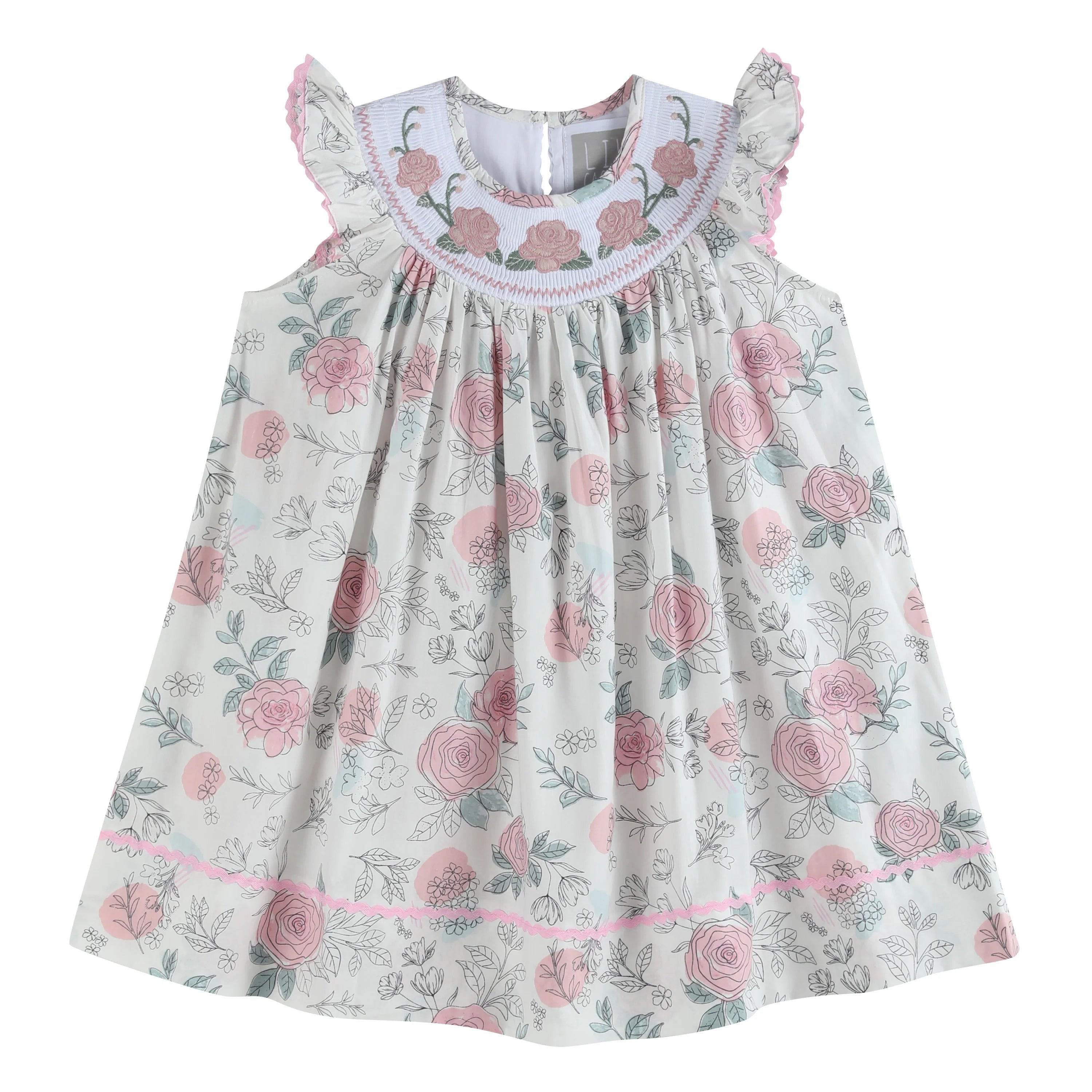 Lil Cactus White and Pink Floral Smocked Bishop Dress-Lil Cactus-Little Giant Kidz