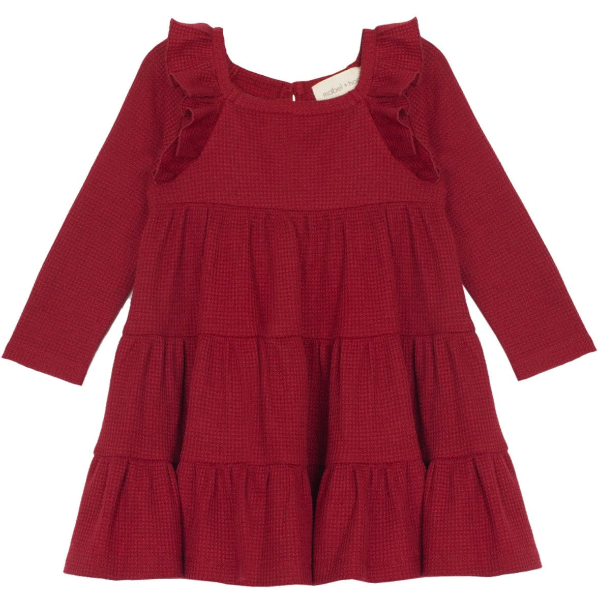 Mabel + Honey Berry & Olive Wreath Waffled Knit Dress - Red-MABEL+HONEY-Little Giant Kidz