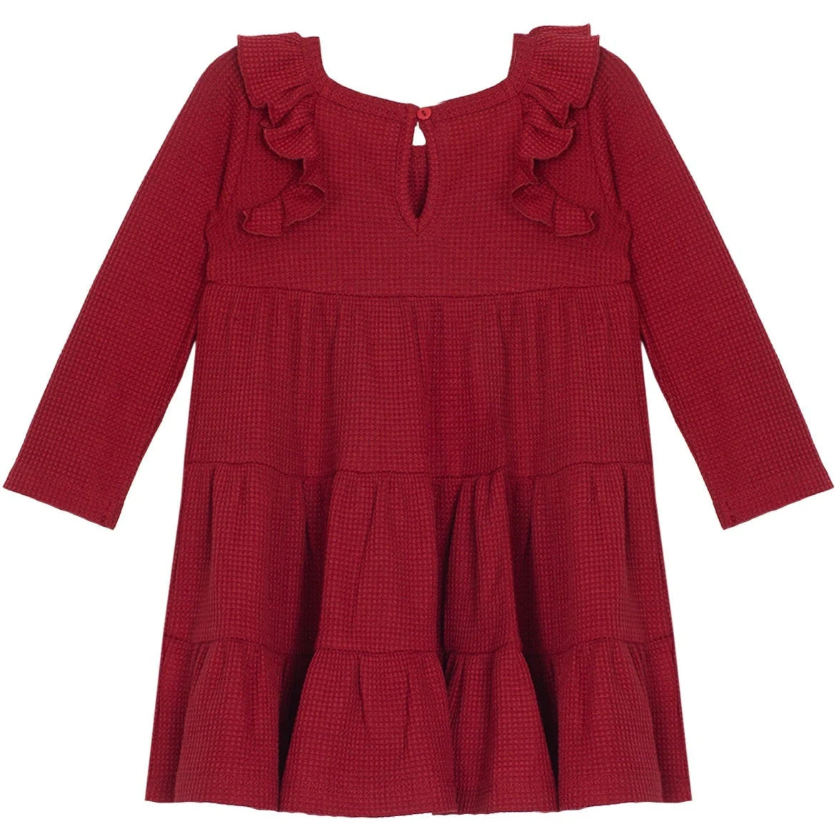 Mabel + Honey Berry & Olive Wreath Waffled Knit Dress - Red-MABEL+HONEY-Little Giant Kidz