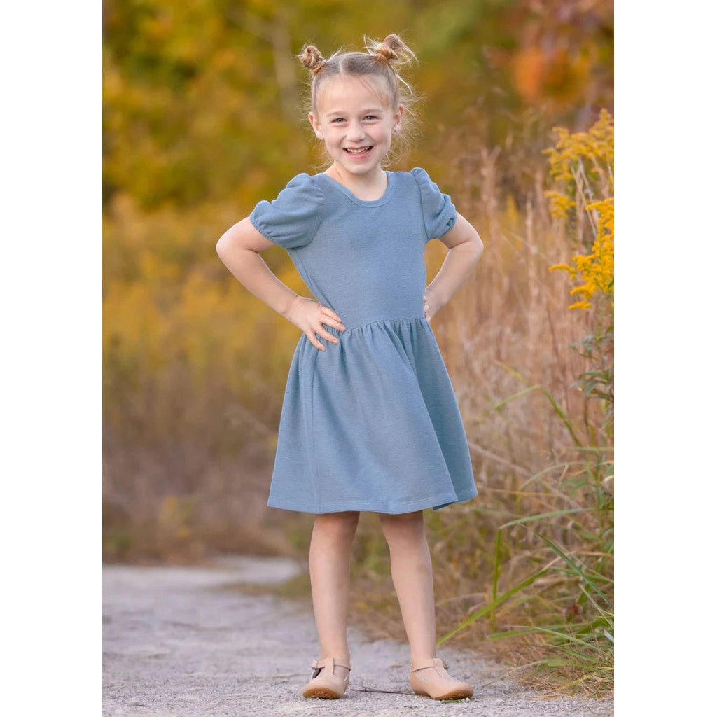 Mabel + Honey Evelyn Textured Knit Dress - Blue-MABEL+HONEY-Little Giant Kidz