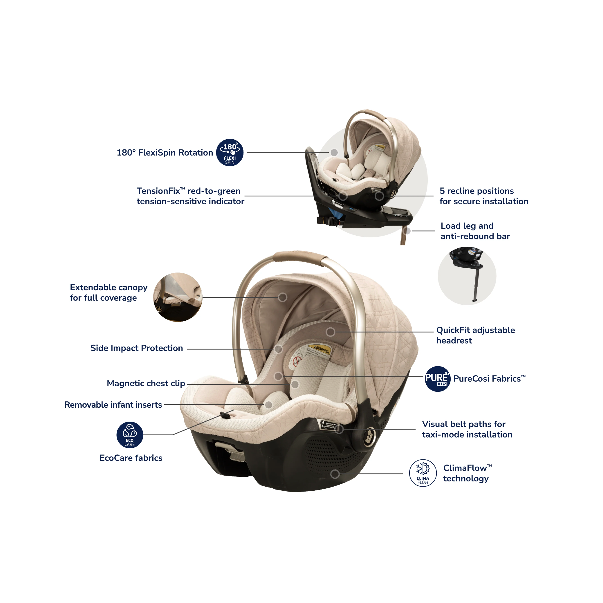 Maxi-Cosi Peri™ 180° Rotating Infant Car Seat - Natural Heritage-MAXI-COSI-Little Giant Kidz