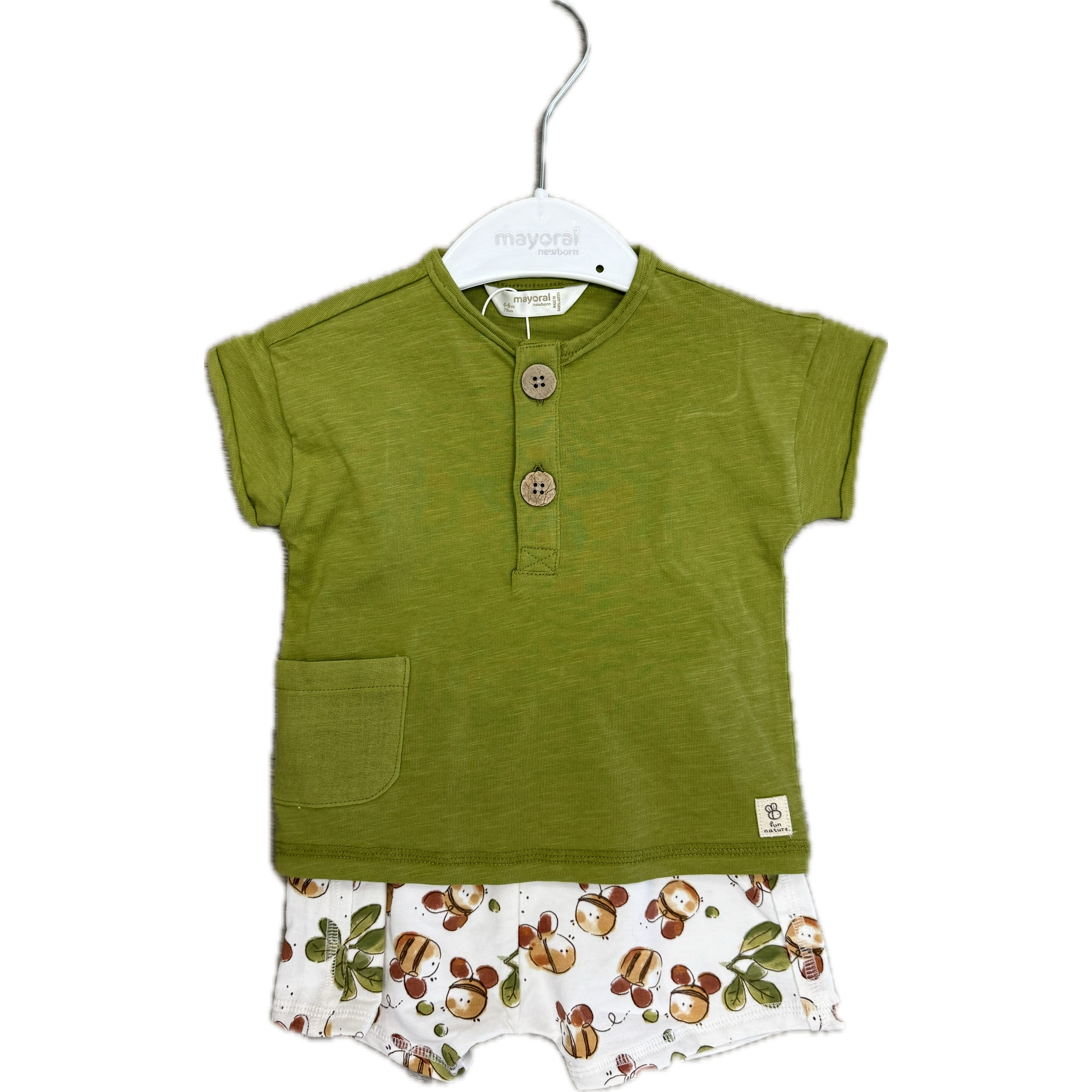 Mayoral Boy Olive Green Shirt & Bee Shorts Set-MAYORAL-Little Giant Kidz