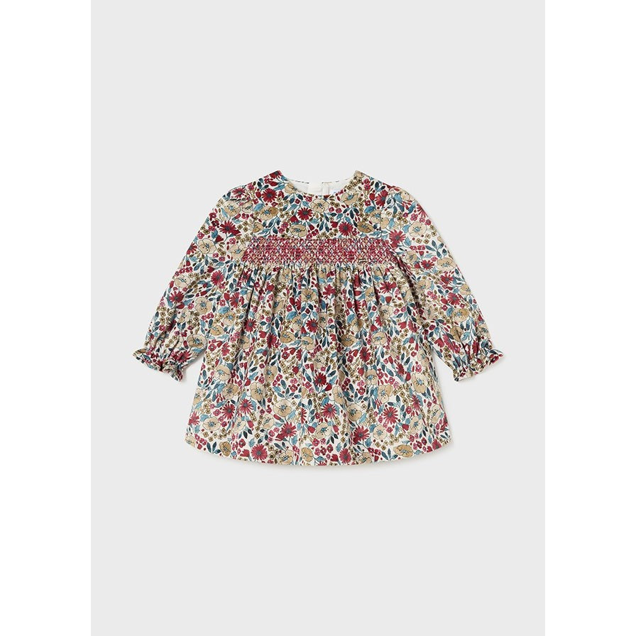 Mayoral Cherry Floral Print Velvet Dress-MAYORAL-Little Giant Kidz