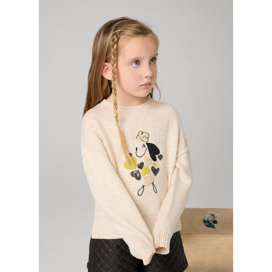 Mayoral Chickpea Embroidered Puppy Sweater-MAYORAL-Little Giant Kidz