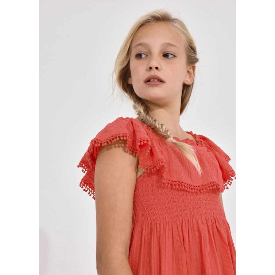 Mayoral Coral Smocked Ruffle Dress-MAYORAL-Little Giant Kidz