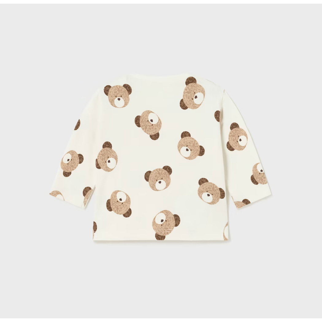 Mayoral Cream Long Sleeve Bear Tees-MAYORAL-Little Giant Kidz