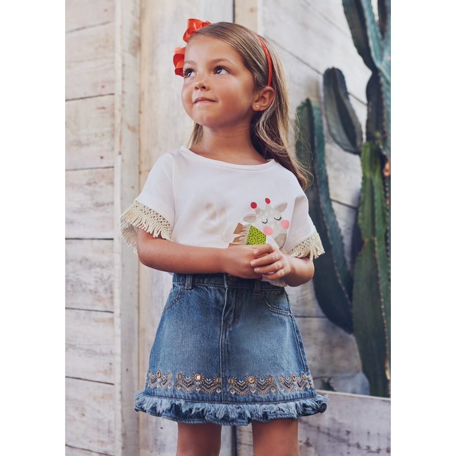 Mayoral Embroidered Motif Denim Skirt-MAYORAL-Little Giant Kidz