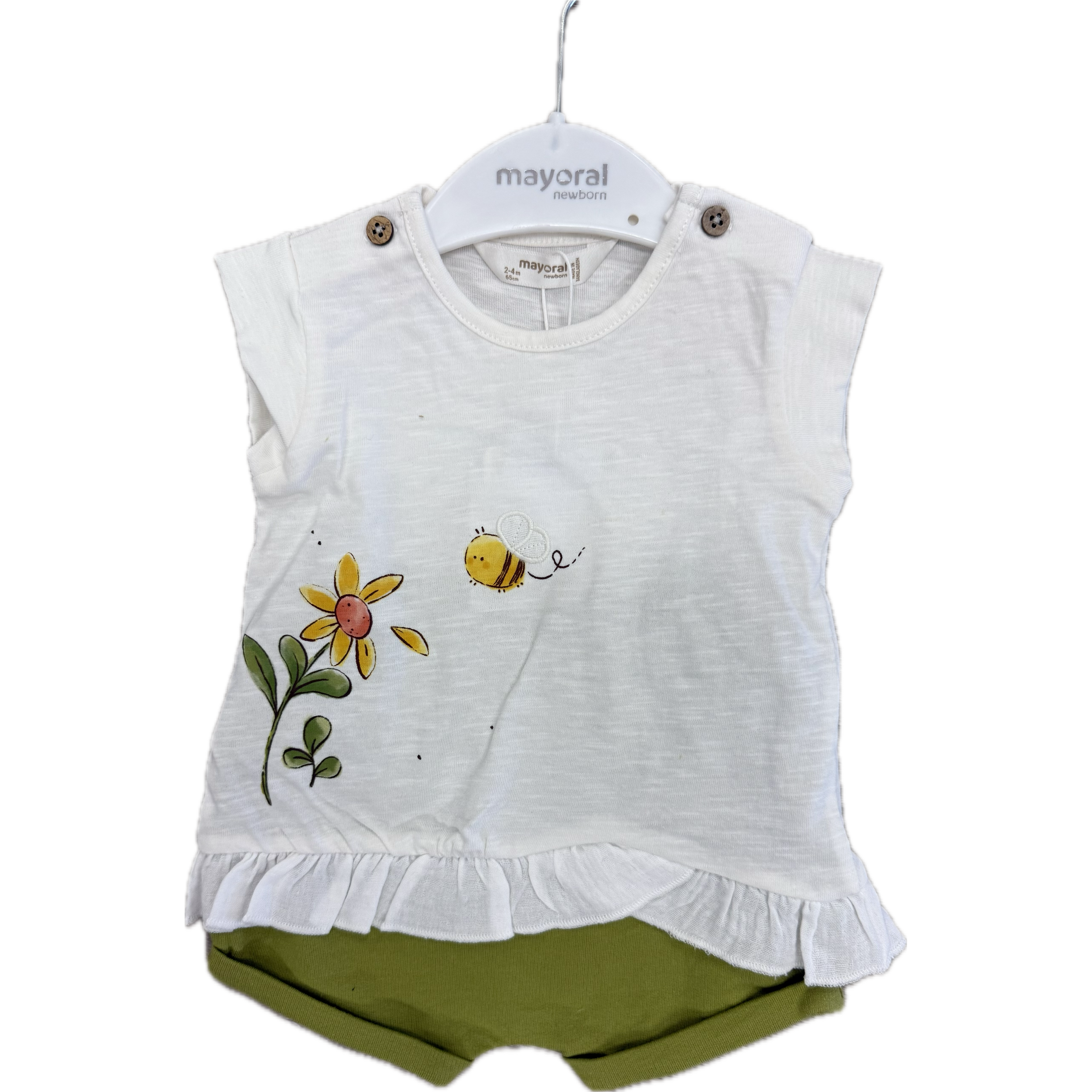 Mayoral Girl Bee Shirt & Olive Green Shorts Set-MAYORAL-Little Giant Kidz