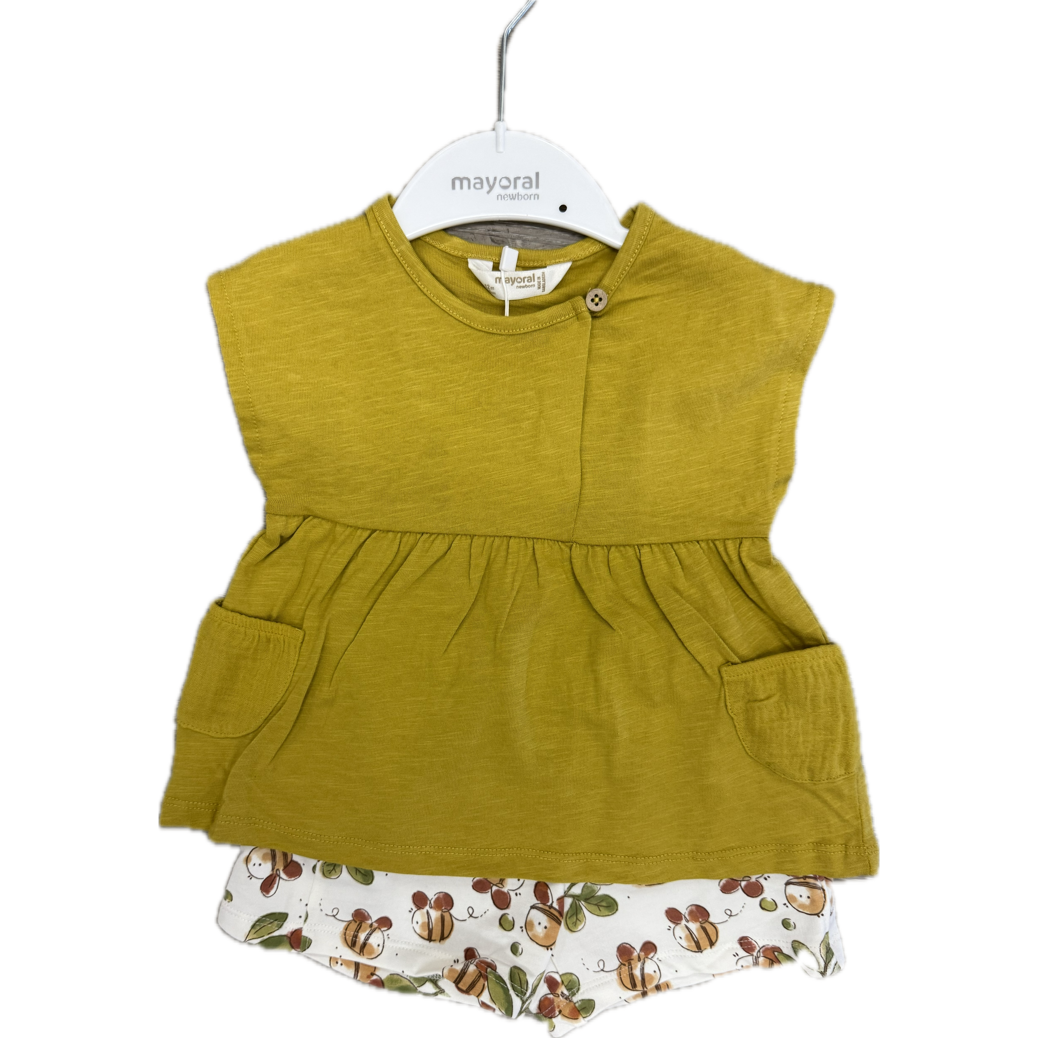 Mayoral Girl Olive Shirt and Bee Shorts Set-MAYORAL-Little Giant Kidz