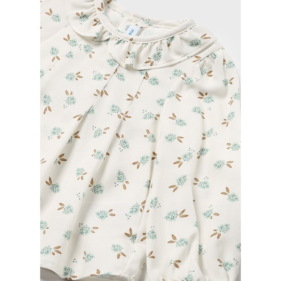 Mayoral Natural/Jade Floral Ruffle Collar Blouse-MAYORAL-Little Giant Kidz