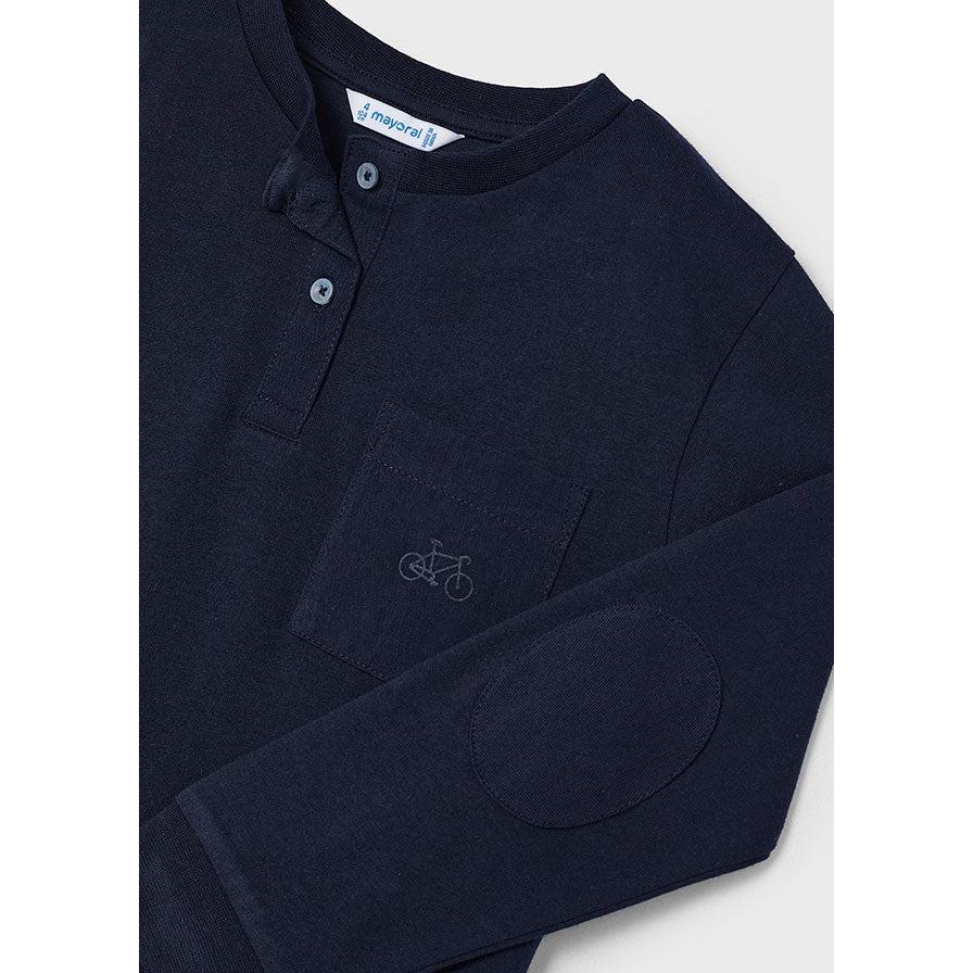 Mayoral Navy Long Sleeve Henley Tee-MAYORAL-Little Giant Kidz