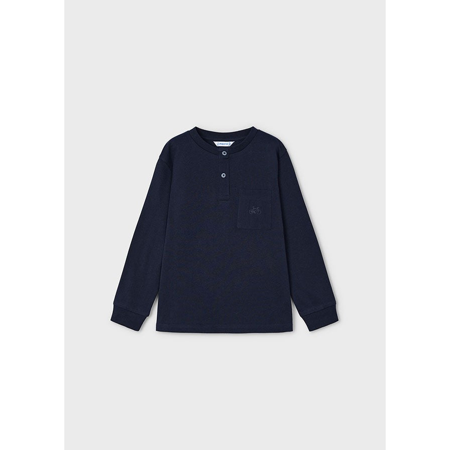 Mayoral Navy Long Sleeve Henley Tee-MAYORAL-Little Giant Kidz