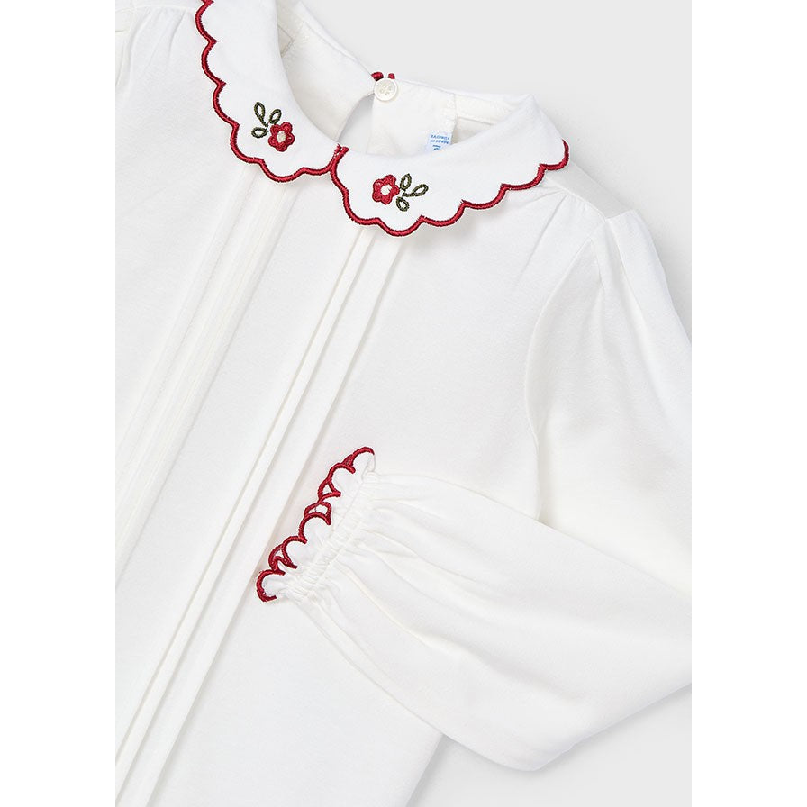 Mayoral Off White Embroidered Collar Blouse-MAYORAL-Little Giant Kidz