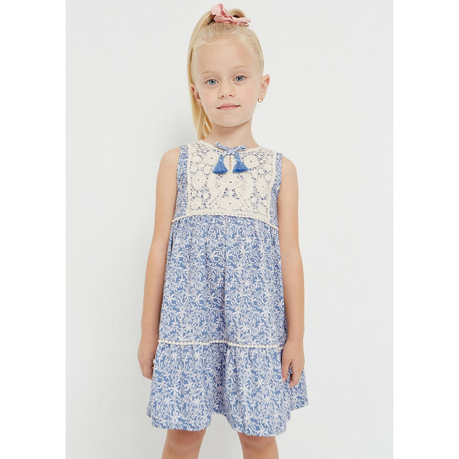 Mayoral Porcelain Crochet Motif Cotton Dress-MAYORAL-Little Giant Kidz