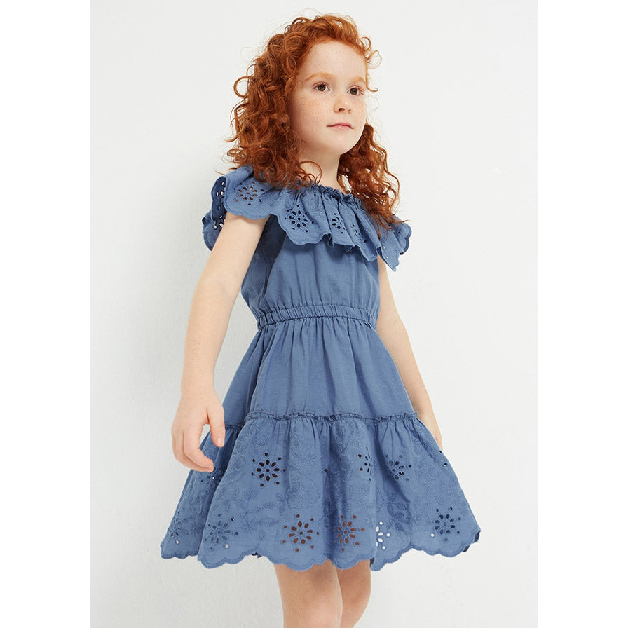 Mayoral Porcelain Eyelet Motif Cotton Dress-MAYORAL-Little Giant Kidz