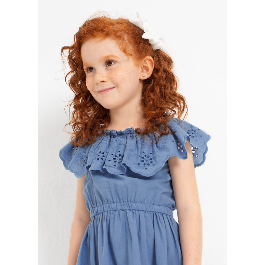 Mayoral Porcelain Eyelet Motif Cotton Dress-MAYORAL-Little Giant Kidz