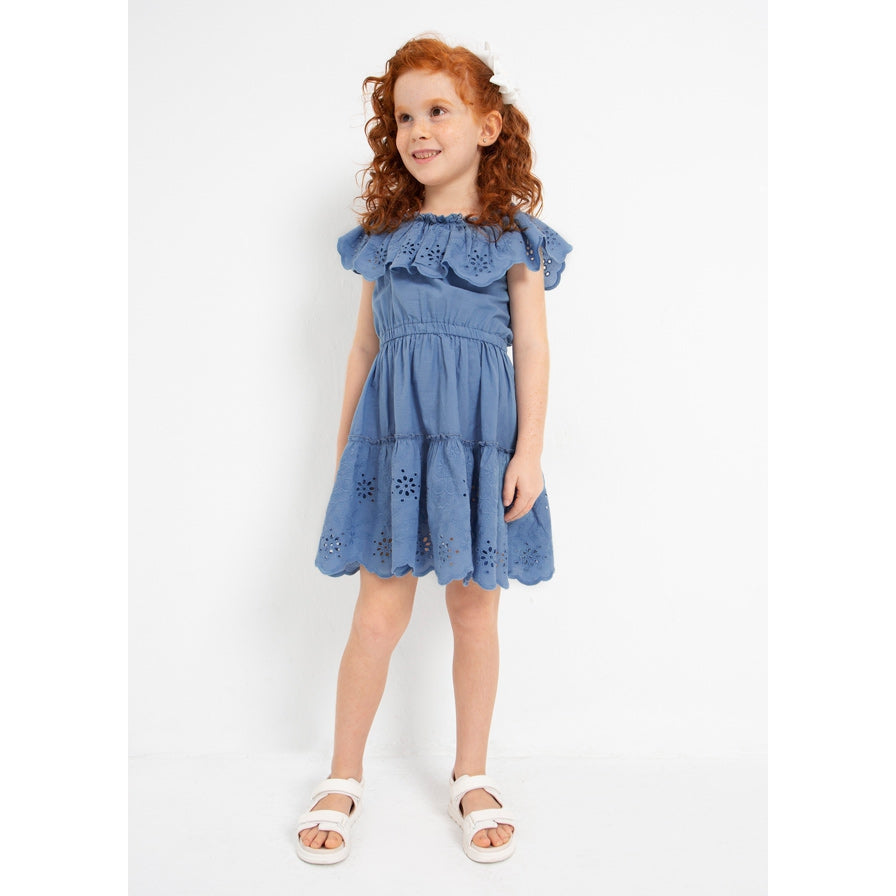 Mayoral Porcelain Eyelet Motif Cotton Dress-MAYORAL-Little Giant Kidz