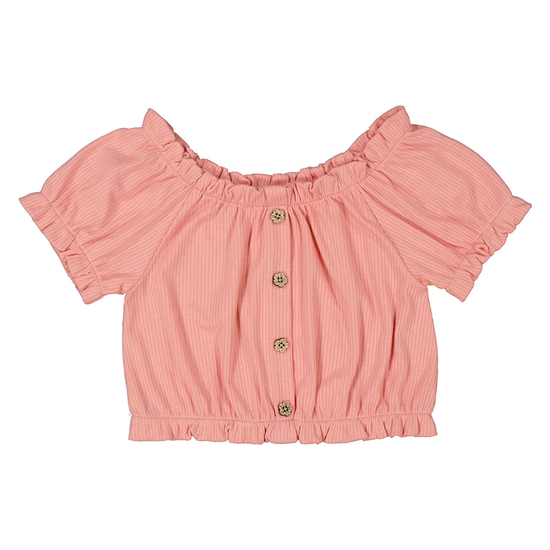 Mayoral Salmon Short Sleeve with Flower Buttons-MAYORAL-Little Giant Kidz