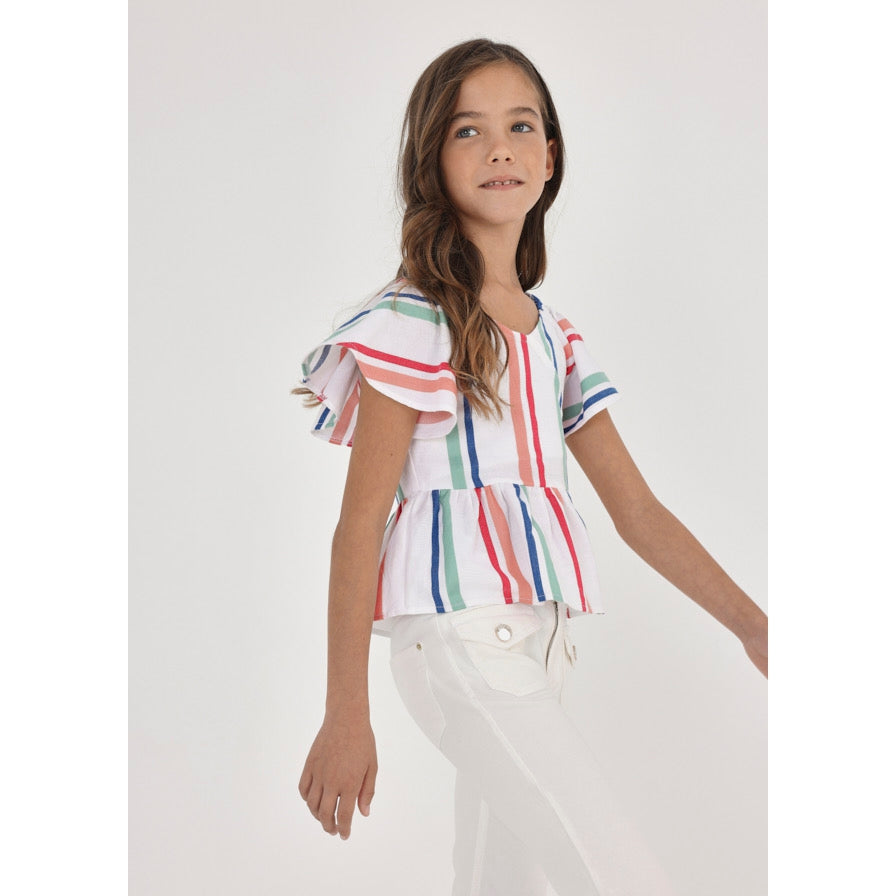 Mayoral Striped Short Sleeve Blouse-MAYORAL-Little Giant Kidz