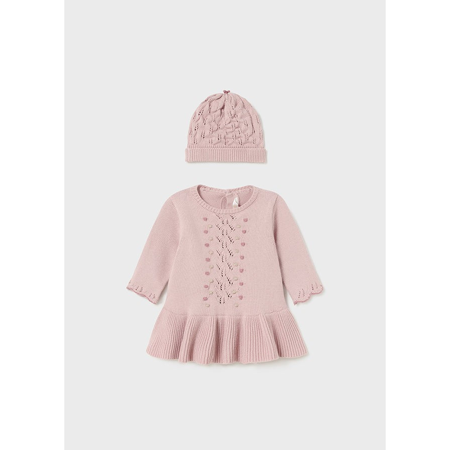 Mayoral Sugar Pink Knit Dress & Hat Set-MAYORAL-Little Giant Kidz