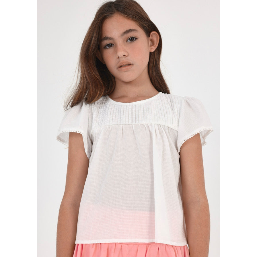 Mayoral White Short Sleeve Cotton Blouse-MAYORAL-Little Giant Kidz